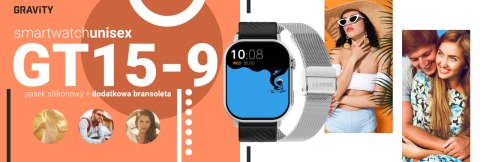Smartwatch Gravity GT15-9 Czarny Pasek Silikonowy + Srebrna Bransoleta Smartwatch Gravity GT15-9 Czarny Pasek Silikonowy + Srebrna Bransoleta