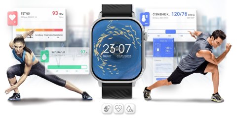 Smartwatch Gravity GT15-9 Czarny Pasek Silikonowy + Srebrna Bransoleta Smartwatch Gravity GT15-9 Czarny Pasek Silikonowy + Srebrna Bransoleta