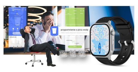 Smartwatch Gravity GT15-9 Czarny Pasek Silikonowy + Srebrna Bransoleta Smartwatch Gravity GT15-9 Czarny Pasek Silikonowy + Srebrna Bransoleta