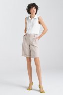 Krótkie lniane spodnie typu szorty SD86 Beige - Nife - 42