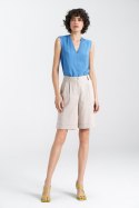 Krótkie lniane spodnie typu szorty SD86 Beige - Nife - 42