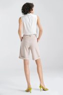 Krótkie lniane spodnie typu szorty SD86 Beige - Nife - 42