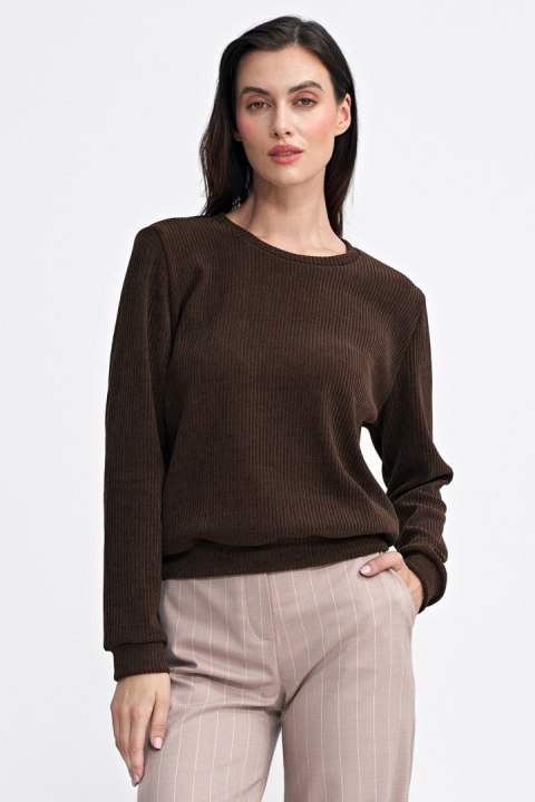 Bluza z dzianiny prążkowanej z długim rękawem BL08 Brown - Nife - 36 Bluza z dzianiny prążkowanej z długim rękawem BL08 Brown - Nife - 36