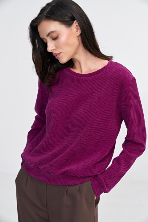 Bluza z dzianiny prążkowanej z długim rękawem BL08 Purpura - Nife - 42 Bluza z dzianiny prążkowanej z długim rękawem BL08 Purpura - Nife - 42