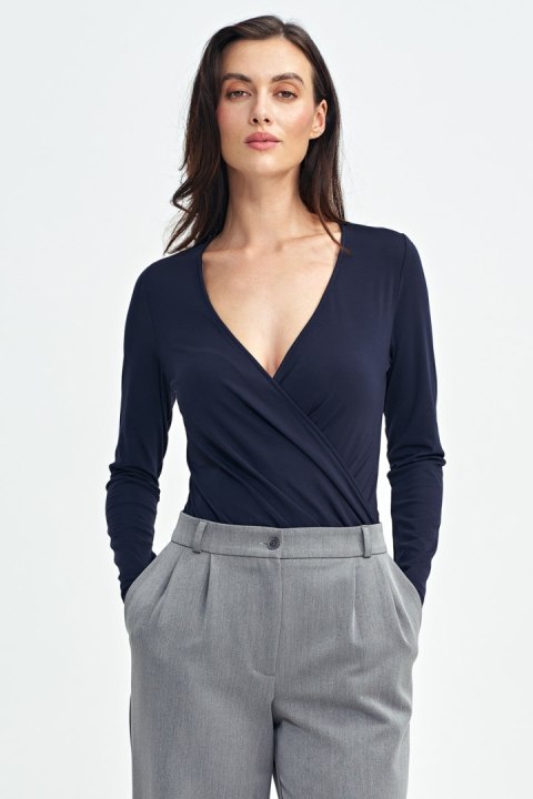 Bluzka body z kopertowym dekoltem B176 Navy - Nife - 38