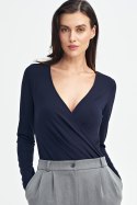 Bluzka body z kopertowym dekoltem B176 Navy - Nife - 42