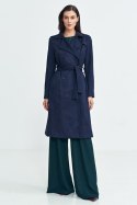Dwurzędowy płaszcz z nubuku PL22 Navy - Nife - 38 Dwurzędowy płaszcz z nubuku PL22 Navy - Nife - 38