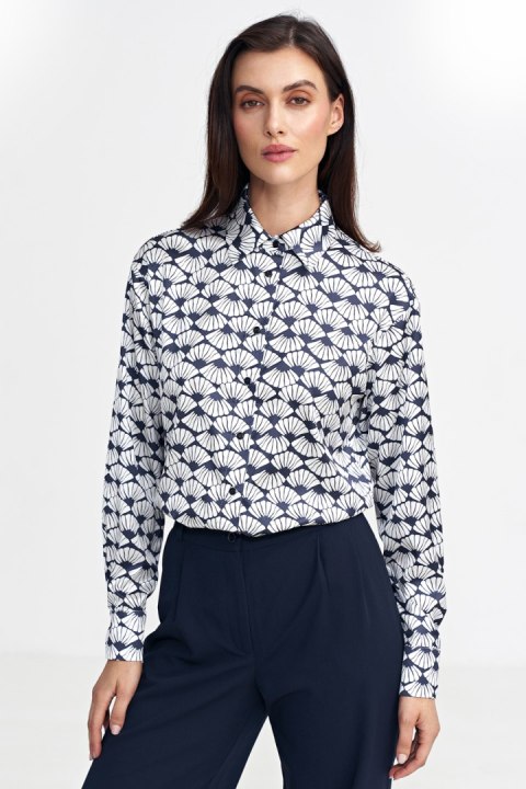 Satynowa koszula body K83 Navy/Wzór - Nife - 36 Satynowa koszula body K83 Navy/Wzór - Nife - 36