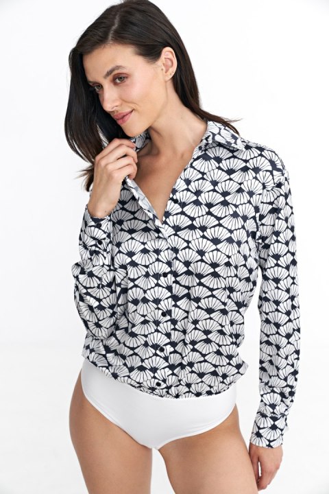 Satynowa koszula body K83 Navy/Wzór - Nife - 36 Satynowa koszula body K83 Navy/Wzór - Nife - 36