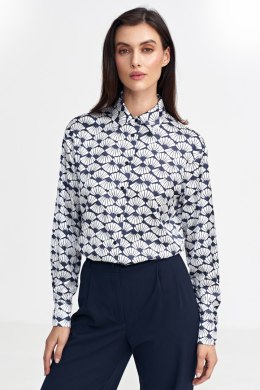Satynowa koszula body K83 Navy/Wzór - Nife - 40