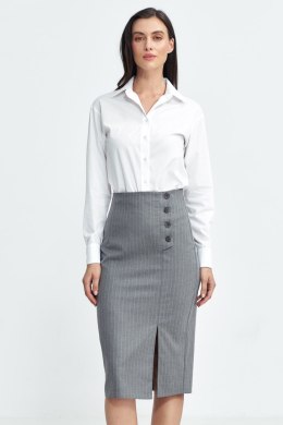 Spódnica ołówkowa z guzikami na boku, prążek SP77 Grey - Nife - 40