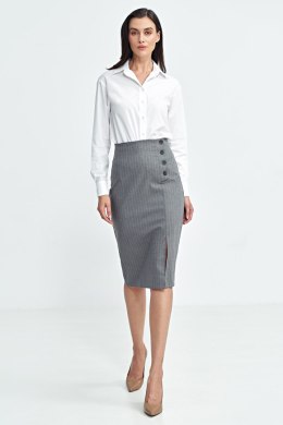 Spódnica ołówkowa z guzikami na boku, prążek SP77 Grey - Nife - 40