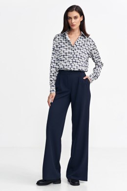 Spodnie z zakładkami, wide leg SD102 Navy - Nife - 38