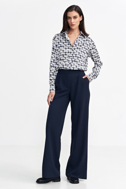 Spodnie z zakładkami, wide leg SD102 Navy - Nife - 38 Spodnie z zakładkami, wide leg SD102 Navy - Nife - 38