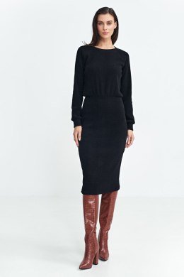 Sukienka z dzianiny prążkowanej z długim rękawem S260 Black - Nife - 38