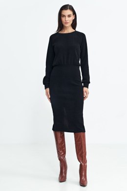Sukienka z dzianiny prążkowanej z długim rękawem S260 Black - Nife - 40