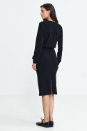 Sukienka z dzianiny prążkowanej z długim rękawem S260 Black - Nife - 42 Sukienka z dzianiny prążkowanej z długim rękawem S260 Black - Nife - 42