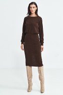 Sukienka z dzianiny prążkowanej z długim rękawem S260 Brown - Nife - 40 Sukienka z dzianiny prążkowanej z długim rękawem S260 Brown - Nife - 40