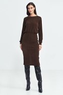 Sukienka z dzianiny prążkowanej z długim rękawem S260 Brown - Nife - 40 Sukienka z dzianiny prążkowanej z długim rękawem S260 Brown - Nife - 40