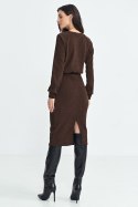 Sukienka z dzianiny prążkowanej z długim rękawem S260 Brown - Nife - 40 Sukienka z dzianiny prążkowanej z długim rękawem S260 Brown - Nife - 40
