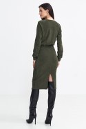 Sukienka z dzianiny prążkowanej z długim rękawem S260 Green - Nife - 42 Sukienka z dzianiny prążkowanej z długim rękawem S260 Green - Nife - 42