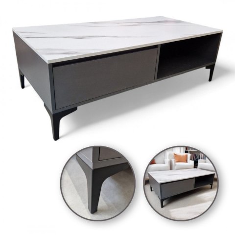 Stolik kawowy dwupoziomowy 120x60x40cm marmurek biało grafitowy STL17 Stolik kawowy dwupoziomowy 120x60x40cm marmurek biało grafitowy STL17
