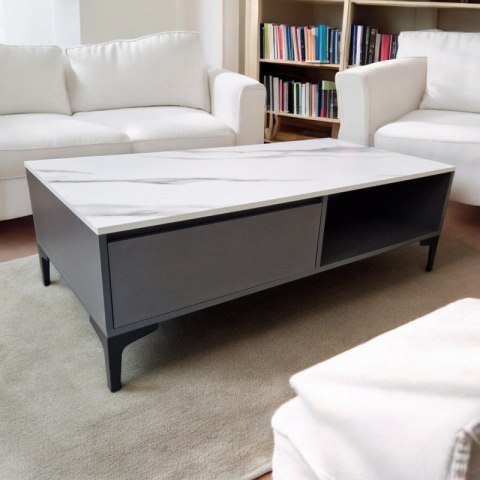 Stolik kawowy dwupoziomowy 120x60x40cm marmurek biało grafitowy STL17 Stolik kawowy dwupoziomowy 120x60x40cm marmurek biało grafitowy STL17