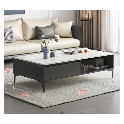 Stolik kawowy dwupoziomowy 120x60x40cm marmurek biało grafitowy STL17 Stolik kawowy dwupoziomowy 120x60x40cm marmurek biało grafitowy STL17