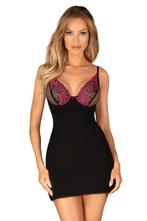 Komplet Model Rosenty Chemise Black/Pink - Obsessive - M/L