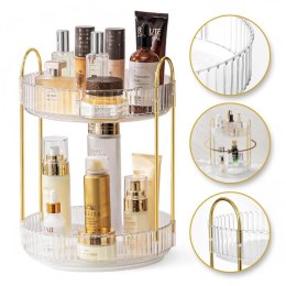 GLAM drehbares Rillendisplay für Kosmetika, goldene Griffe, 2 Ebenen CB50