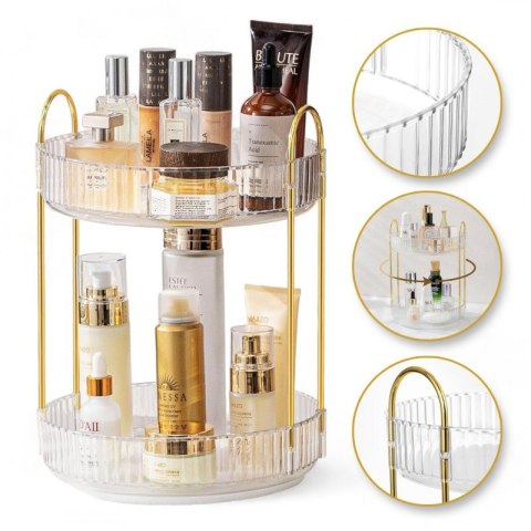 GLAM drehbares Rillendisplay für Kosmetika, goldene Griffe, 2 Ebenen CB50 GLAM drehbares Rillendisplay für Kosmetika, goldene Griffe, 2 Ebenen CB50