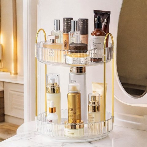 GLAM drehbares Rillendisplay für Kosmetika, goldene Griffe, 2 Ebenen CB50 GLAM drehbares Rillendisplay für Kosmetika, goldene Griffe, 2 Ebenen CB50