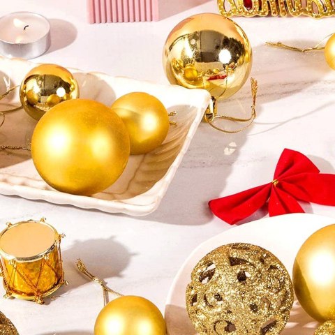 100er Set Kugeln im Paket, Gold, Christbaumkugeln BSN41