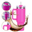 GROSSES THERMOBECHER MIT GRIFF und Strohhalm THERMOS 1L ROSA BECHER10
