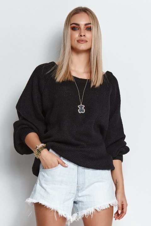 Sweter Damski Model S114 Black - Makadamia - uniwersalny Sweter Damski Model S114 Black - Makadamia - uniwersalny