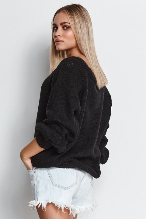 Sweter Damski Model S114 Black - Makadamia - uniwersalny Sweter Damski Model S114 Black - Makadamia - uniwersalny