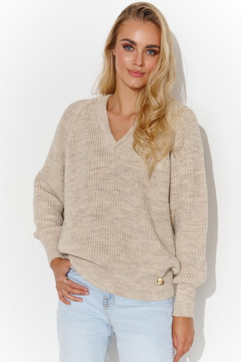 Sweter Damski Model S140 Beige Melange - Makadamia - uniwersalny Sweter Damski Model S140 Beige Melange - Makadamia - uniwersalny