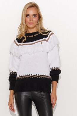 Sweter Damski Model S141 White/Black/Cappuccino - Makadamia - uniwersalny