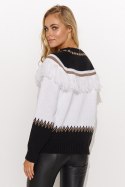 Sweter Damski Model S141 White/Black/Cappuccino - Makadamia - uniwersalny Sweter Damski Model S141 White/Black/Cappuccino - Makadamia - uniwersalny