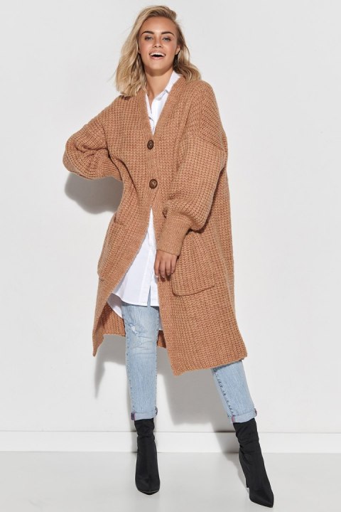 Sweter Kardigan Model S101 Camel - Makadamia - uniwersalny Sweter Kardigan Model S101 Camel - Makadamia - uniwersalny