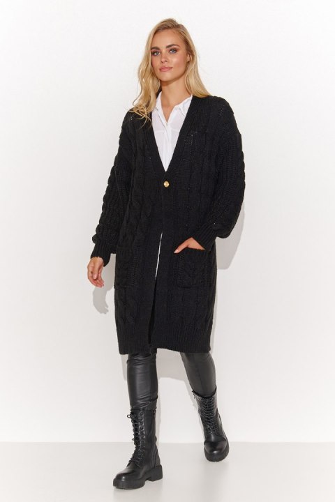 Sweter Kardigan Model S134 Black - Makadamia - uniwersalny Sweter Kardigan Model S134 Black - Makadamia - uniwersalny