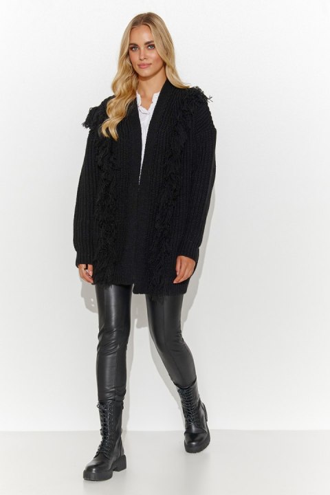 Sweter Kardigan Model S142 Black - Makadamia - uniwersalny Sweter Kardigan Model S142 Black - Makadamia - uniwersalny