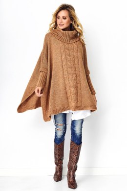 Sweter Ponczo Model S91 Camel - Makadamia - uniwersalny
