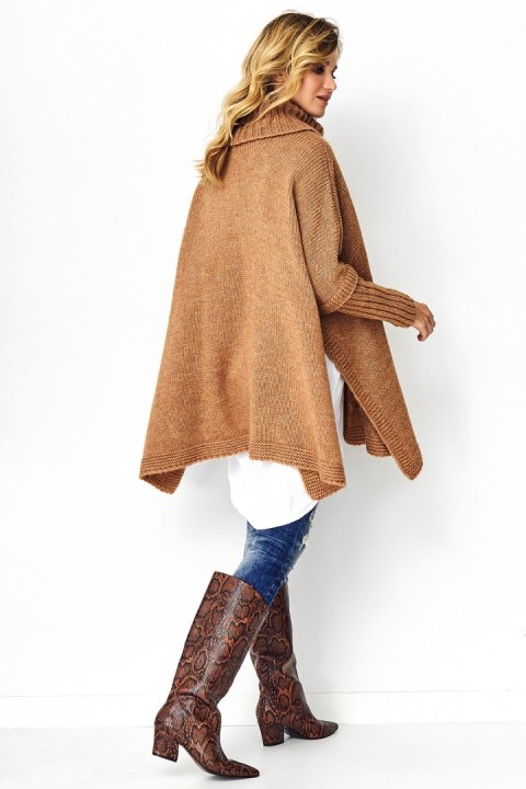 Sweter Ponczo Model S91 Camel - Makadamia - uniwersalny Sweter Ponczo Model S91 Camel - Makadamia - uniwersalny