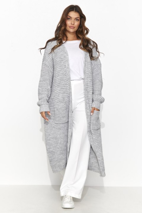 Sweter Kardigan Model NU_S99 Grey Melange - Numinou - uniwersalny Sweter Kardigan Model NU_S99 Grey Melange - Numinou - uniwersalny