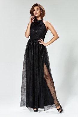 Sukienka Kreszowana sukienka maxi ze stójką 1761 Black - Marselini - 38