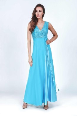 Sukienka maxi z ozdobnym sznurkiem 1013 Turquise - Marselini - 46