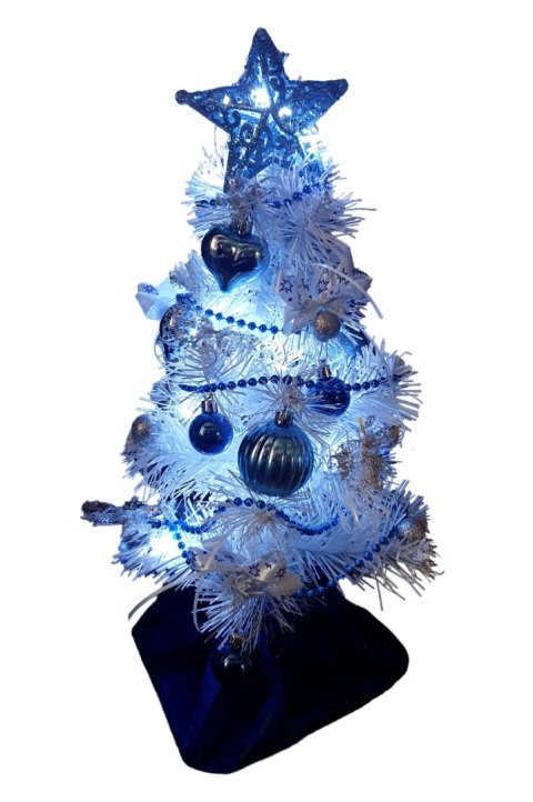 GOTOWA MINI CHOINKA BIAŁA LED UBRANA ŚWIĄTECZNA DEKORACJA 40cm GOTOWA MINI CHOINKA BIAŁA LED UBRANA ŚWIĄTECZNA DEKORACJA 40cm