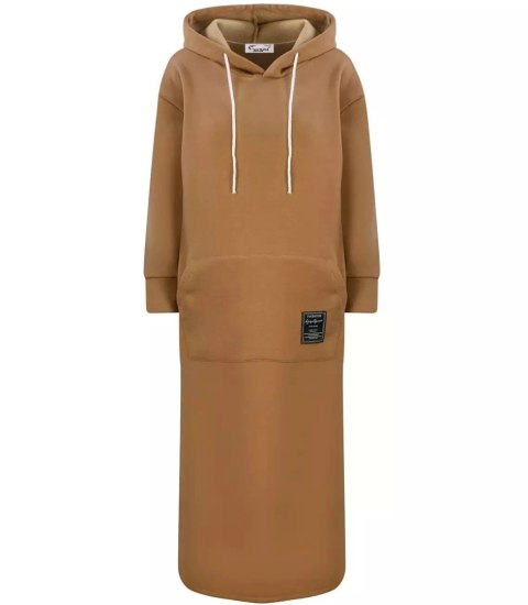 Ciepła bluza damska dresowa Oversize Sukienka Bawełniana Kaptur (Brązowy) Ciepła bluza damska dresowa Oversize Sukienka Bawełniana Kaptur (Brązowy)