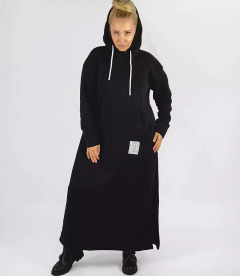 Ciepła bluza damska dresowa Oversize Sukienka Bawełniana Kaptur (Czarny) Ciepła bluza damska dresowa Oversize Sukienka Bawełniana Kaptur (Czarny)